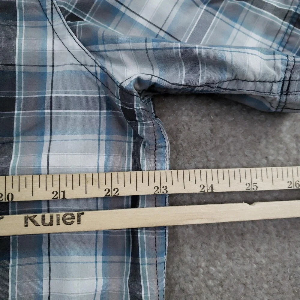 The North Face Shirt Mens Large Gray Blue Plaid Short Sleeve Button Front Hiking